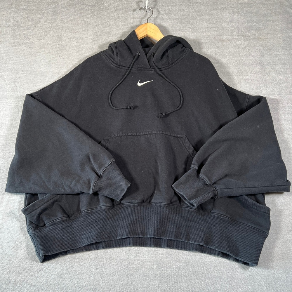 Nike Sportswear Phoenix Fleece Oversized Pullover Hoodie Womens L Black Cotton